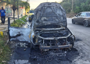 Automóvil arde en llamas en el fraccionamiento La Joya