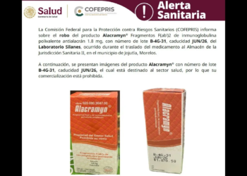 ¡Alerta! Cofepris declara robo del medicamento Alacramyn para picadura de alacrán