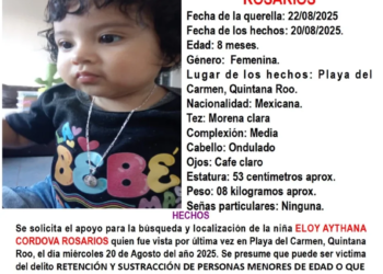 Alerta amber buscan a bebé de 8 meses en Playa del Carmen