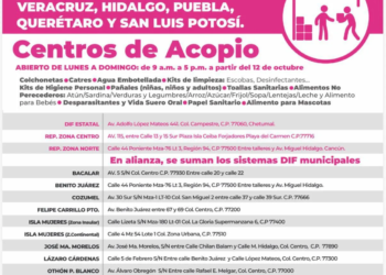 Mara Lezama activa centros de acopio en Quintana Roo para apoyar a damnificados por lluvias en cinco estados